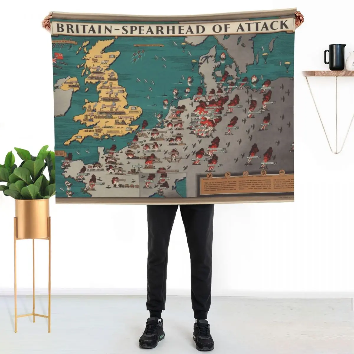 

Vintage WW2 British Military Map 1944 Throw Blanket Air Conditioner Soft Blanket for Office Home