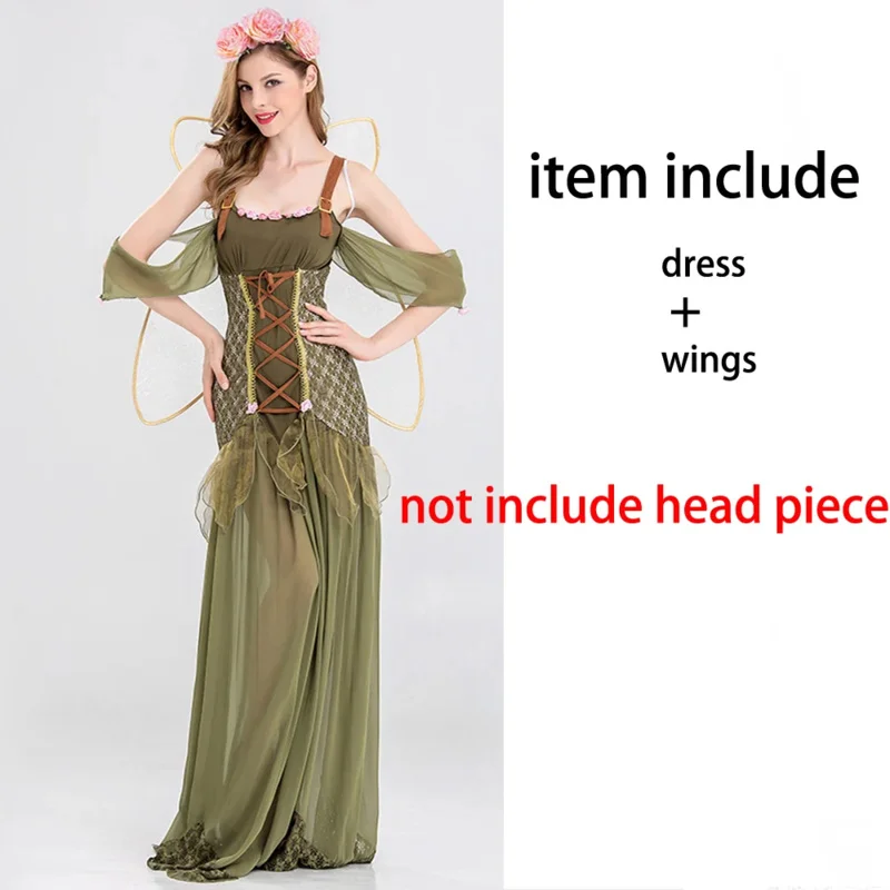 Halloween Adult Women Angel Elf Flower Fairy Costume Hen Party Fairy Tale Green Forest Cosplay Fantasia Fancy Dress