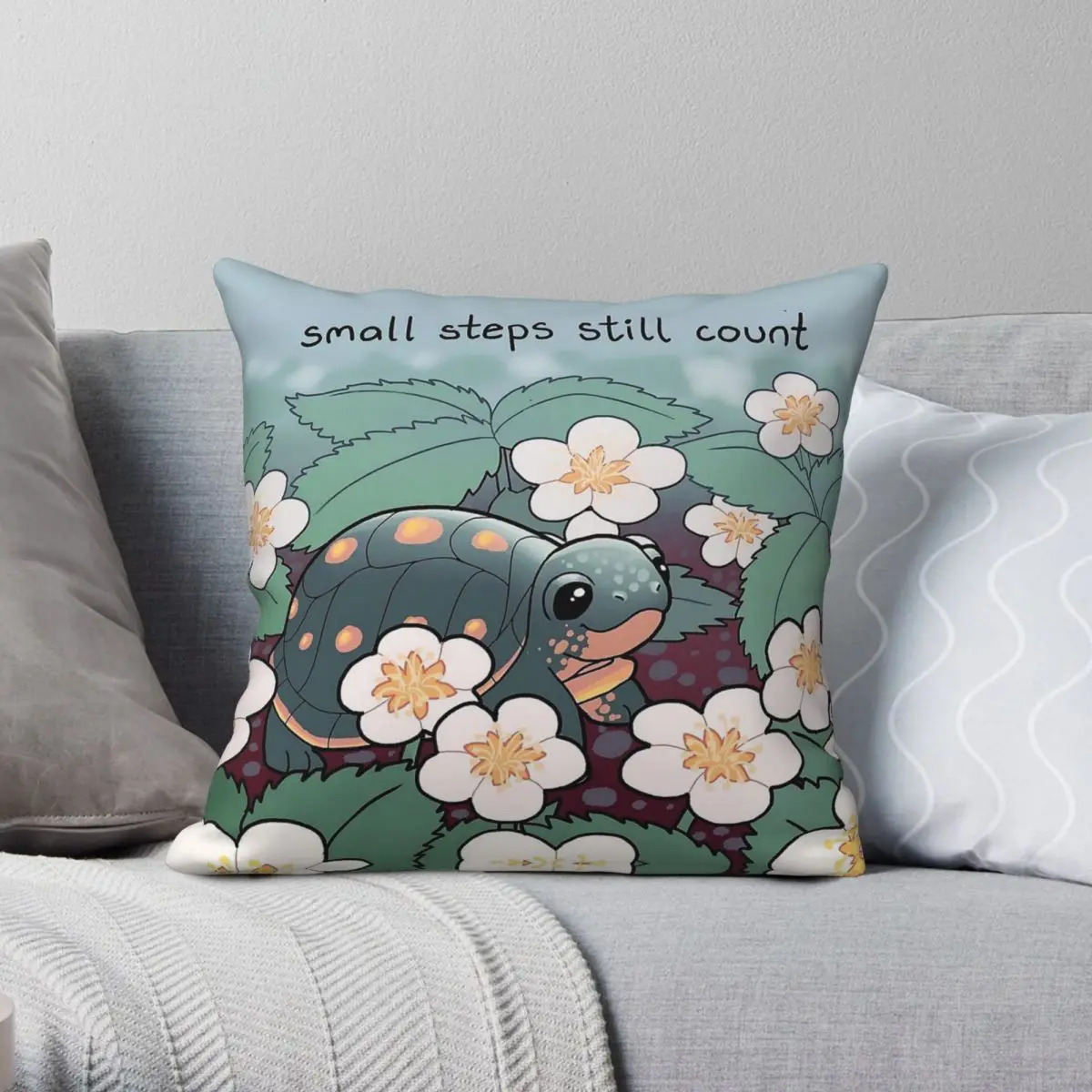 

Small Steps Still Count Turtle Square Pillowcase Polyester Linen Velvet Printed Throw Pillow Case Car Cushion Case Wholesale