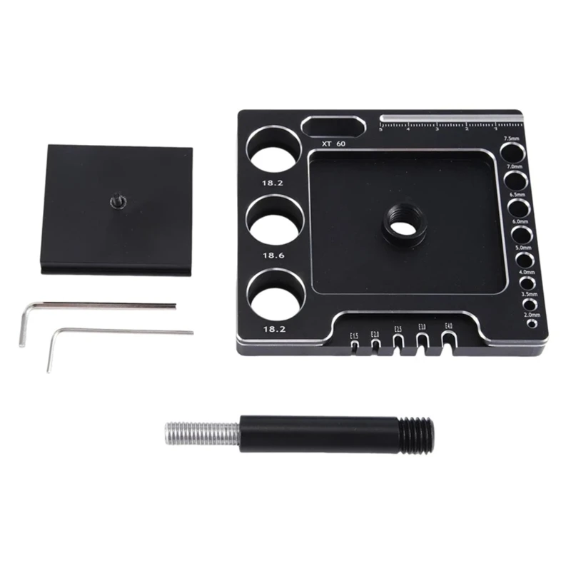 Remote Control Car Work Stand Aluminum Repair Workstation 360 Degree Rotation Lift Lower with Screw Tray for 1/12 1/16 Scale