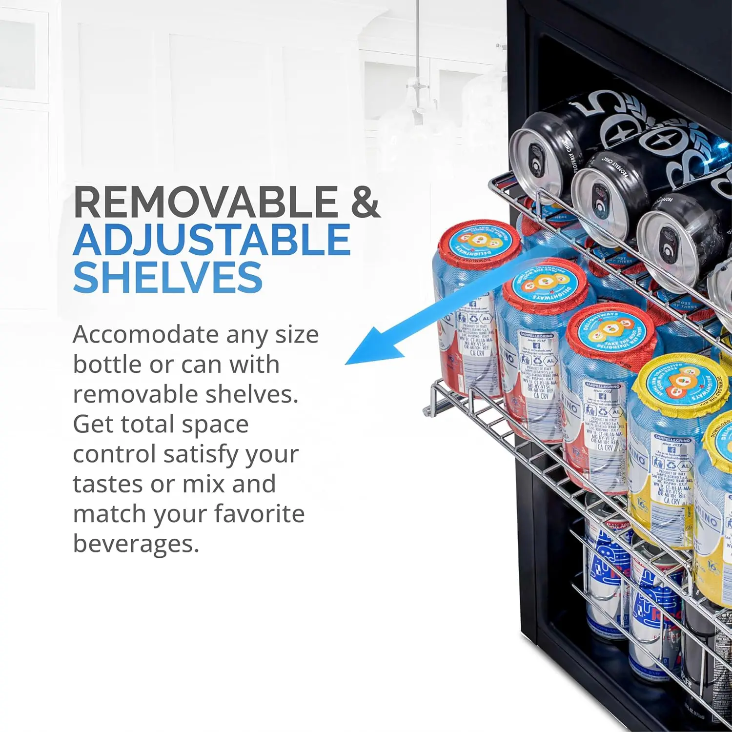 Refrigerador de acero inoxidable de 90 latas de capacidad, estantes ajustables y puerta de vidrio, refrigerador pequeño