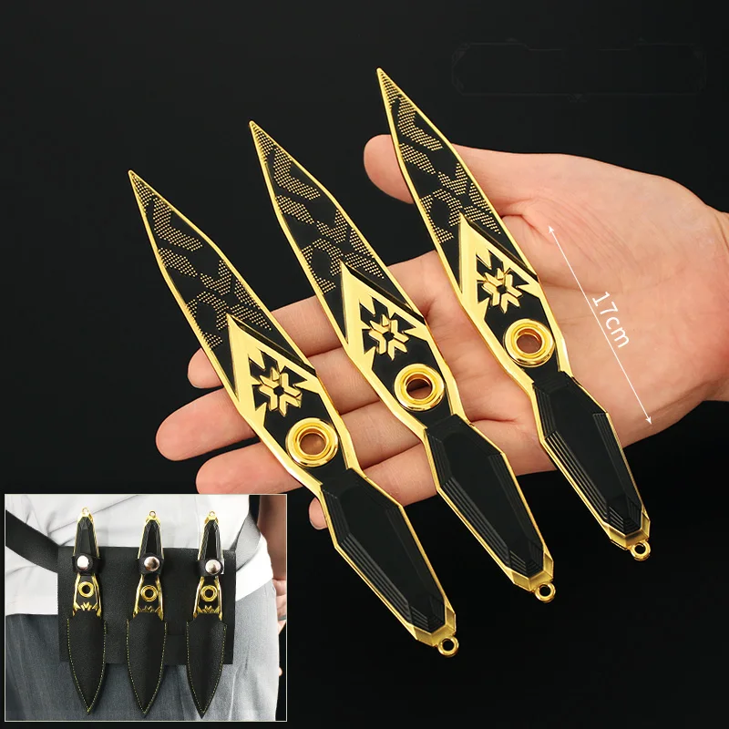 3pcs Sets Full Metal Valorant Weapon Jett Kunai Champions 2023 Kunai Alloy Samurai Sword Cosplay Katana Model Knife Gift Toy Boy