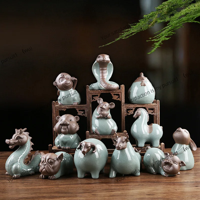 Creative purple sand tea pet lucky ceramic zodiac dragon ornament cute mascot table decoration tea play