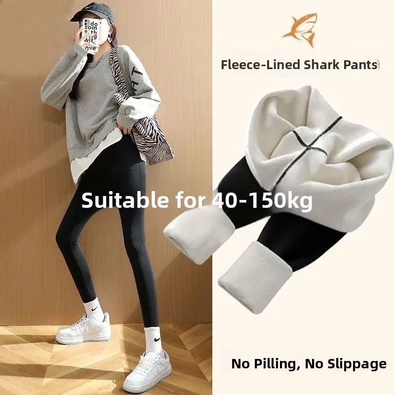 

Thiened Fce High Waist Yoga Pants arkskin Sport Morning Run Pants plus Size Winter Warm Belly Control 300 Pou Women