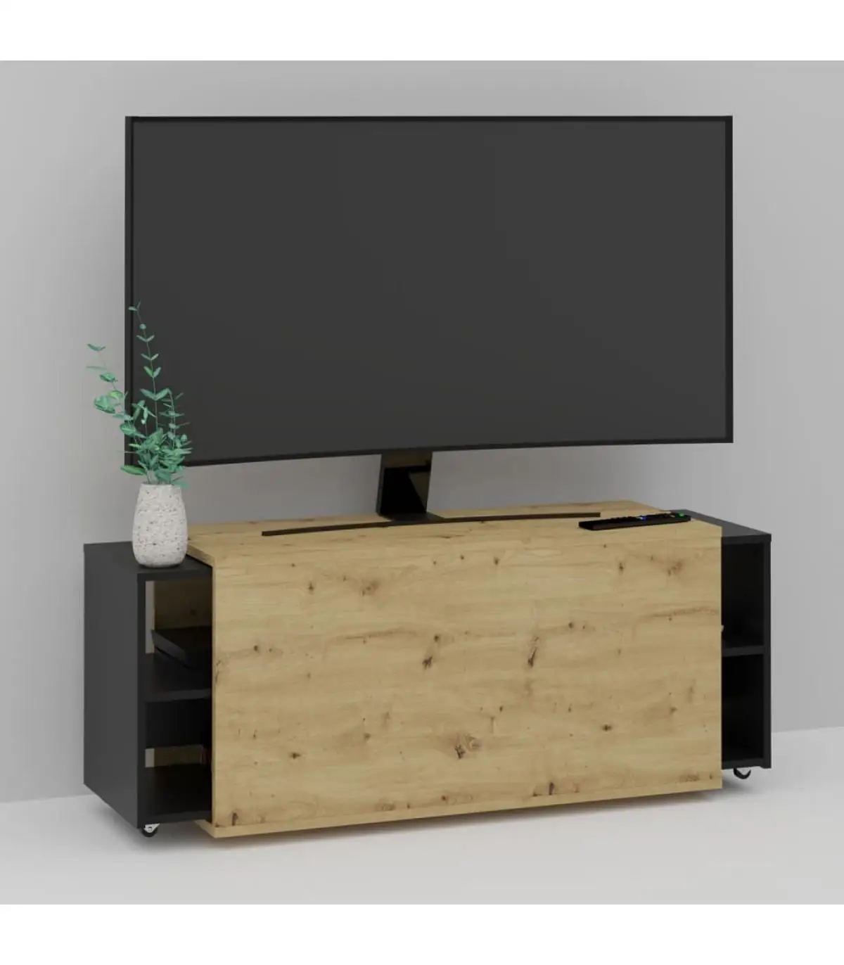 Furniture TV FMD furniture for TV Black and craft Oak 194,5x39,9x49,2 cm