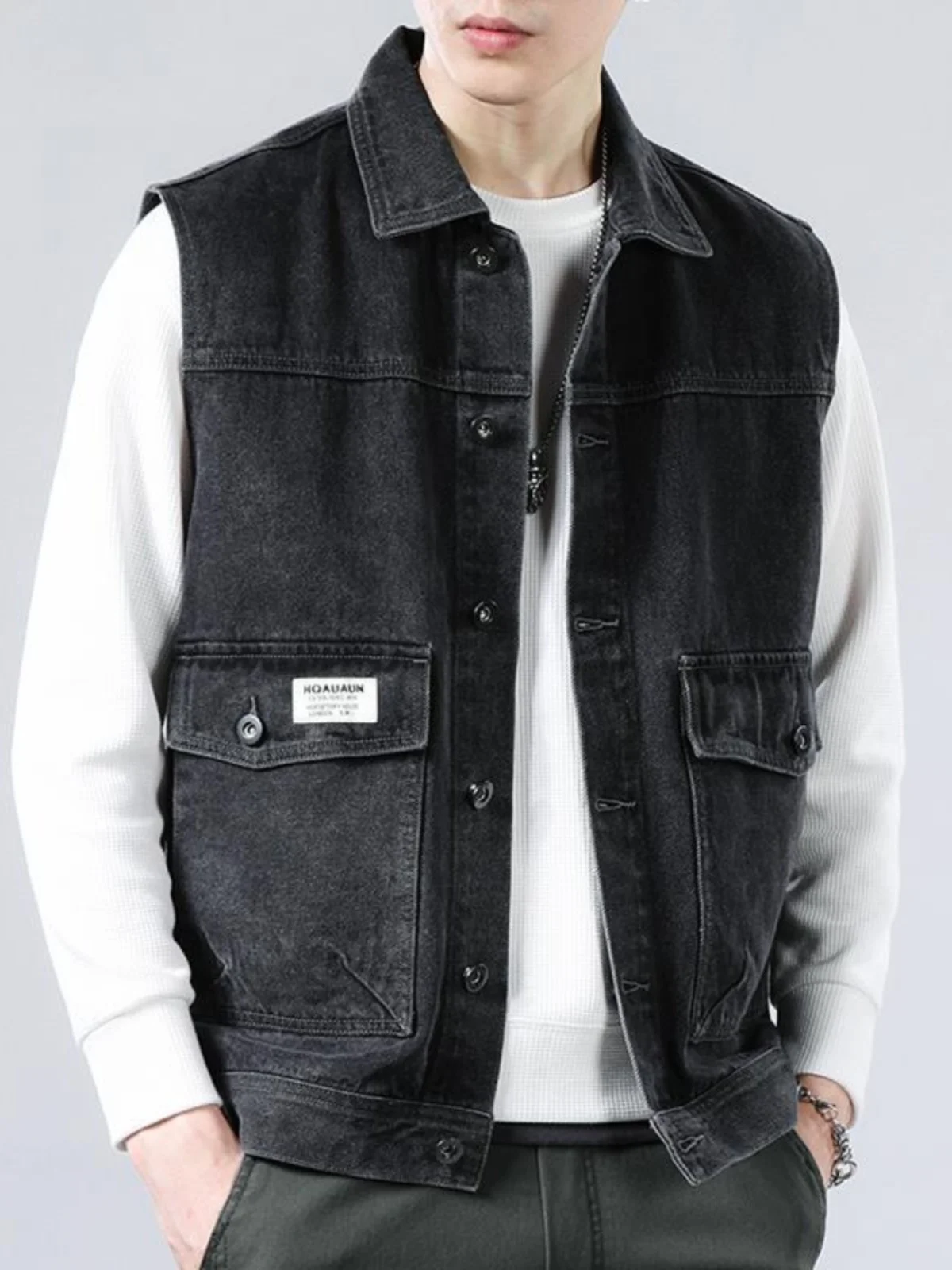 American Retro Denim Vest Men's Trendy Loose Shoulderless Sleeveless Tank Top Workwear Jacket Youthful Vitality Style All Sea...