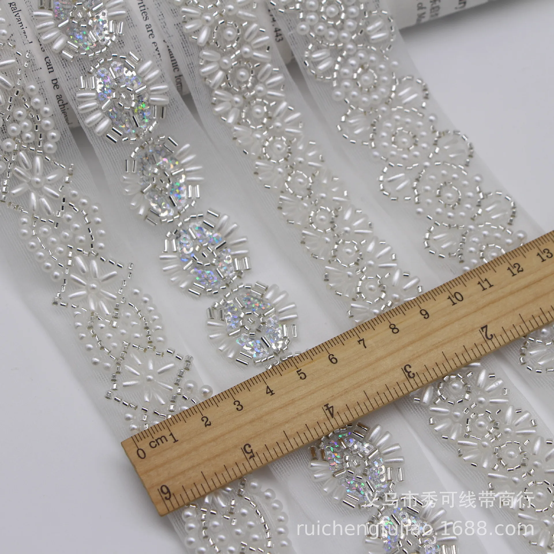 New Embroidered Beaded Lace Trim Pearl Lace Wedding Dress Clothing Decoration Accessories Handmade DIY Material