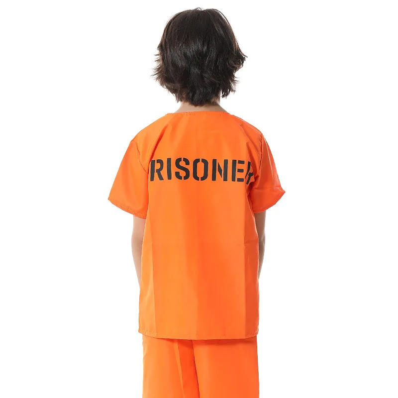 Kid hold Costume arancione prigioniero tuta Jailbird Outfit per Halloween arancione prigioniero Costume ragazzo prigione tuta Costume