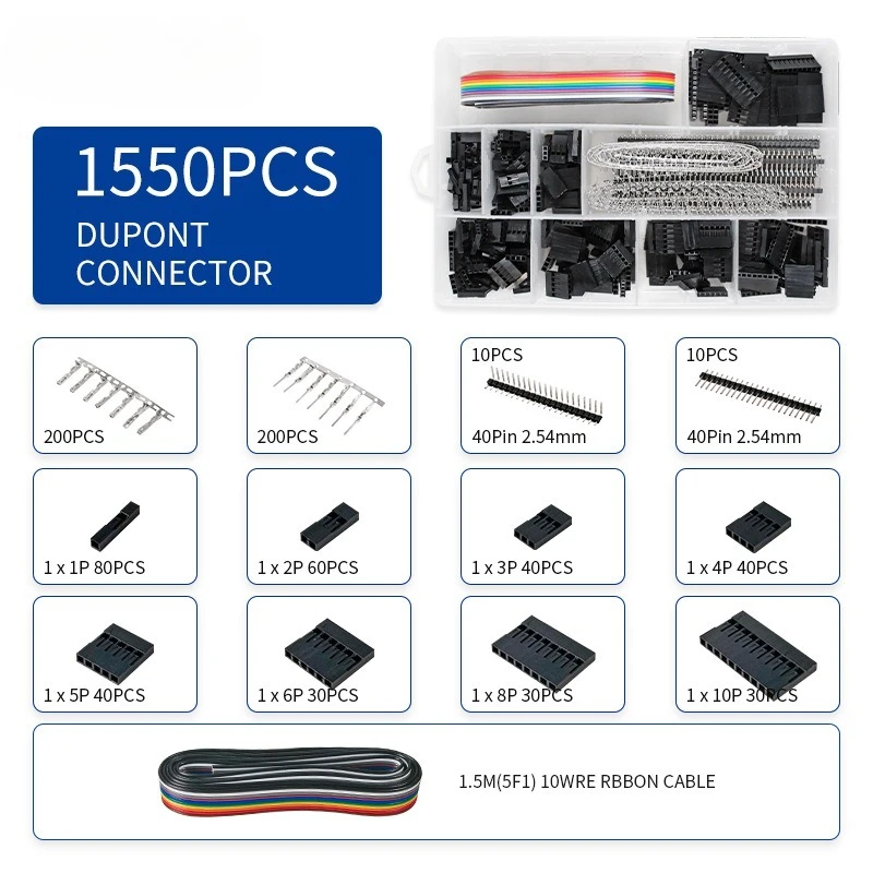 Dupont Crimpzange 0,25-1mm²/23-17AWG 310/620/1550 Stück 2,54mm Dupont Kabelklemmen-Set Steckverbinder Handwerkzeug-Set – Detail 3
