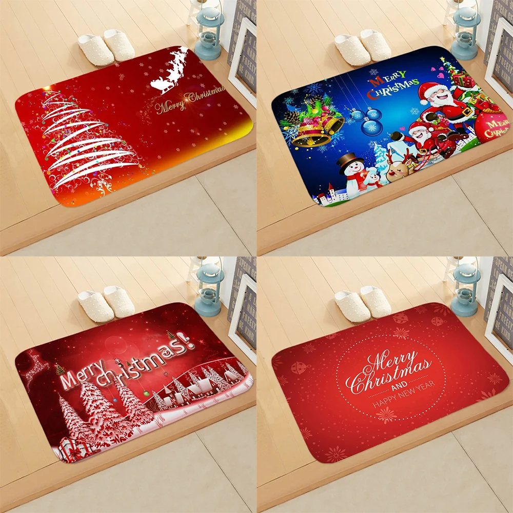 Santa Claus pattern home bathroom absorbent door mat Christmas party decoration floor mat living room entrance entrance carpet