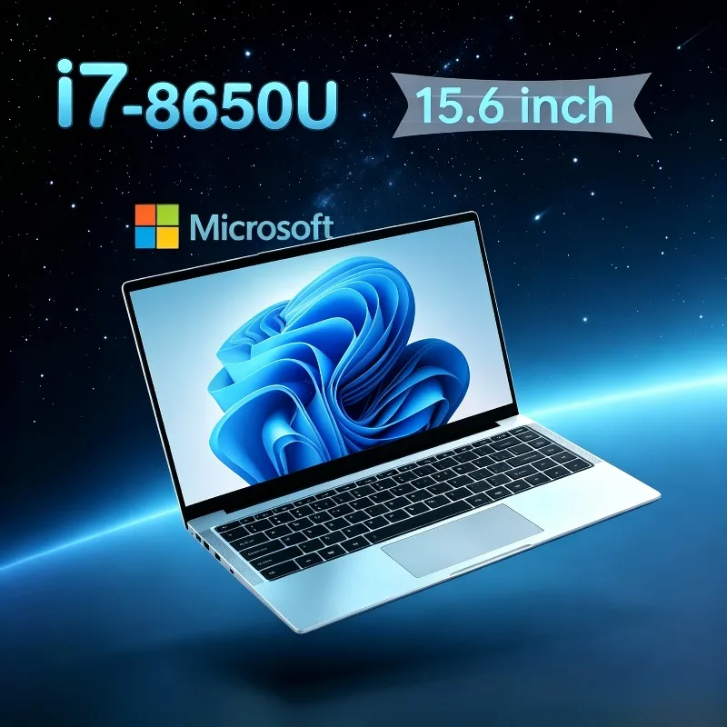 Computador empresarial i7 8650U, laptops para jogos com Windows 11, laptop com tela HD IPS de 15.6 polegadas, laptops portáteis i7 novos.