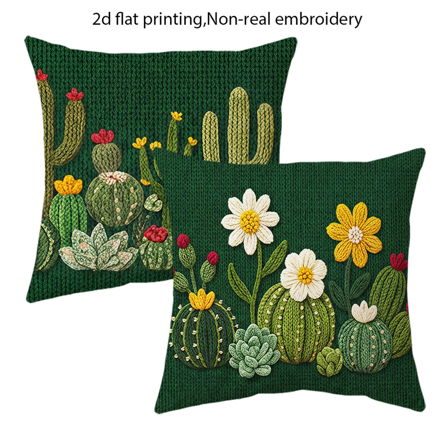 2pcs Green Cactus Succulent Floral Throw Pillow Covers 2D Flat Printed Decorative Cushion Cases for Home Patio Sofa Bedroom