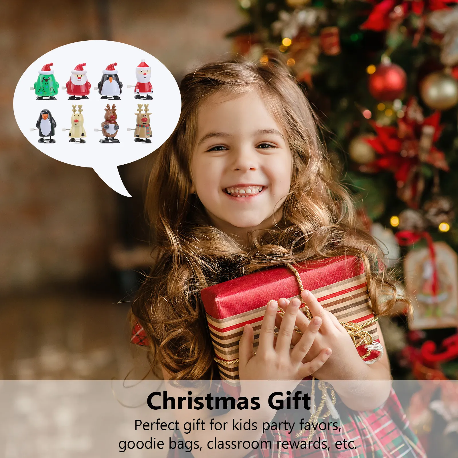 Juego de 8 Muñecos de Cuerda de Navidad para Niños, con Diseño de Dibujos Animados, Papá Noel, Muñeco de Nieve, Pingüino, Alce, Regalo Educativo para las Fiestas