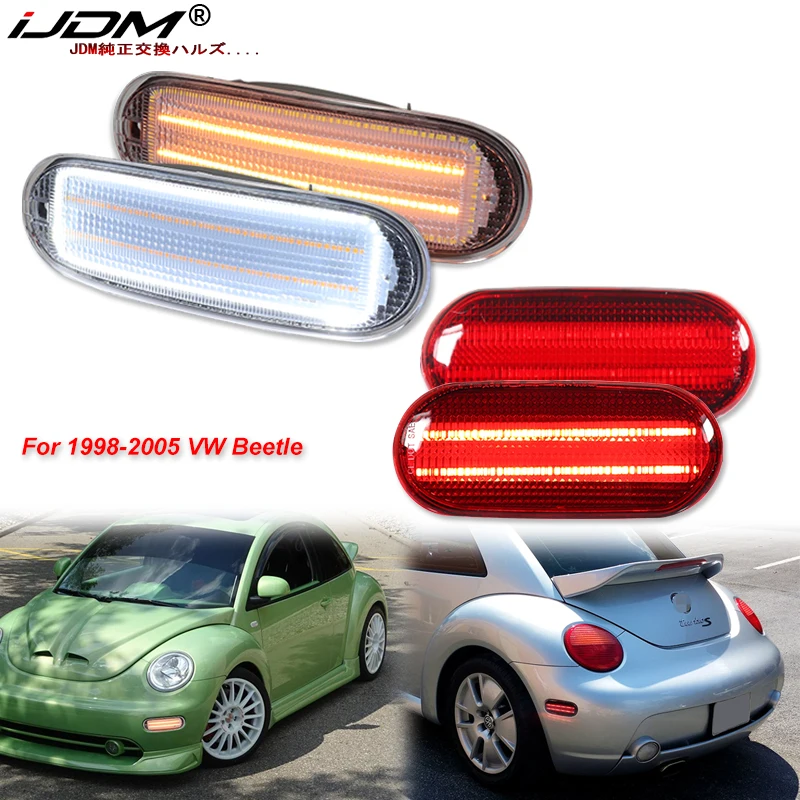 iJDM Front Bumper  and Rear Fender Sidemarker Lamps Assembly For Volkswagen Beetle Turn Signals Lights as DRL/Parking Lights