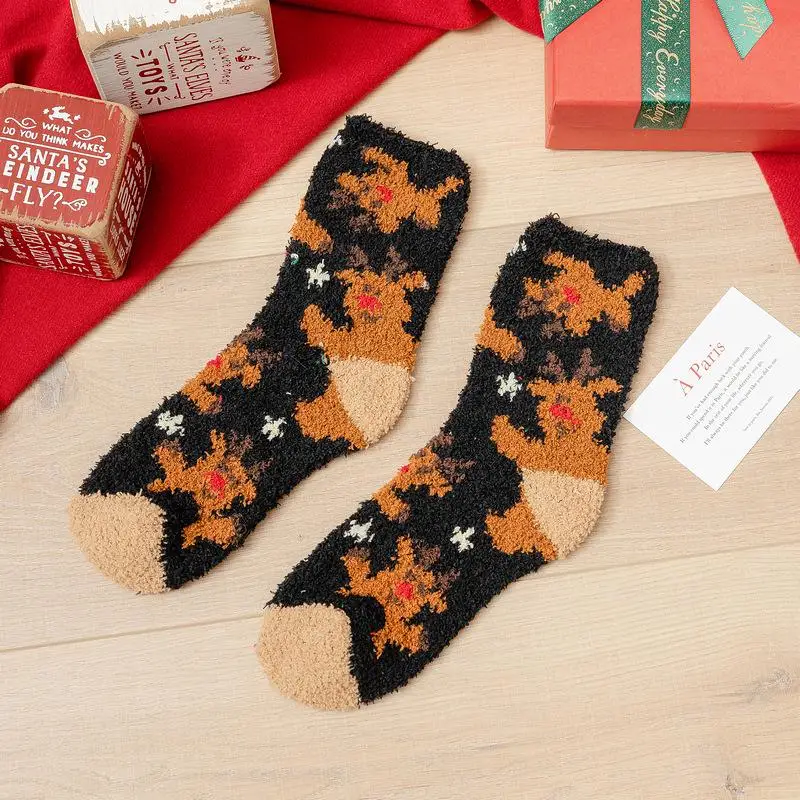 1/2/3Pairs Elk Print Thickened Socks, Comfy & Warm Christmas Tube Socks, Women's Stockings & Hosiery