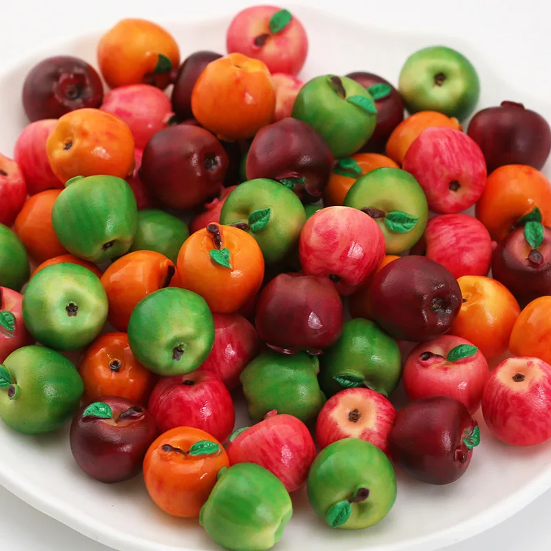 5pcs Mini Apple Green Red Apple Miniature Food Mini 3D Fruit Simulated Landscape DIY Creamy Glue Dollhouse doll Accessories