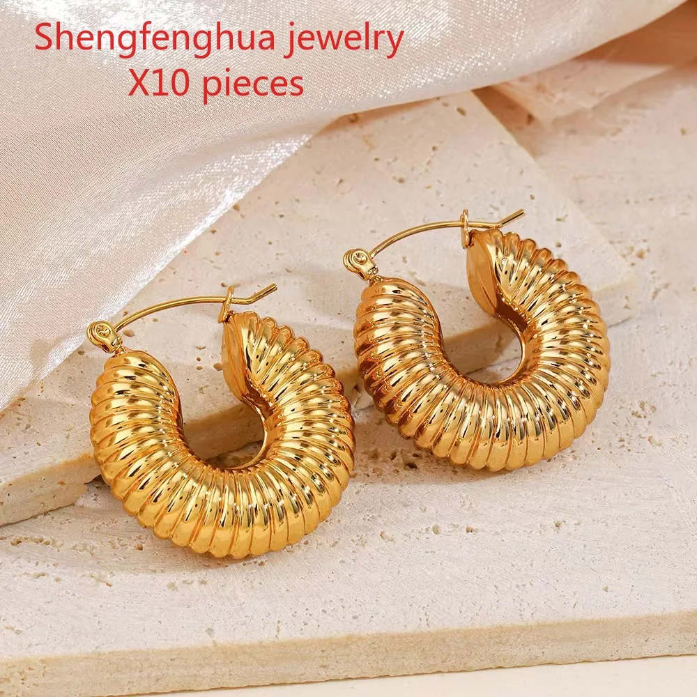 

Free shipping 10pcs Free shipping stainless steel exaggerated earrings, personalized threaded circles, ear buckles, light luxur