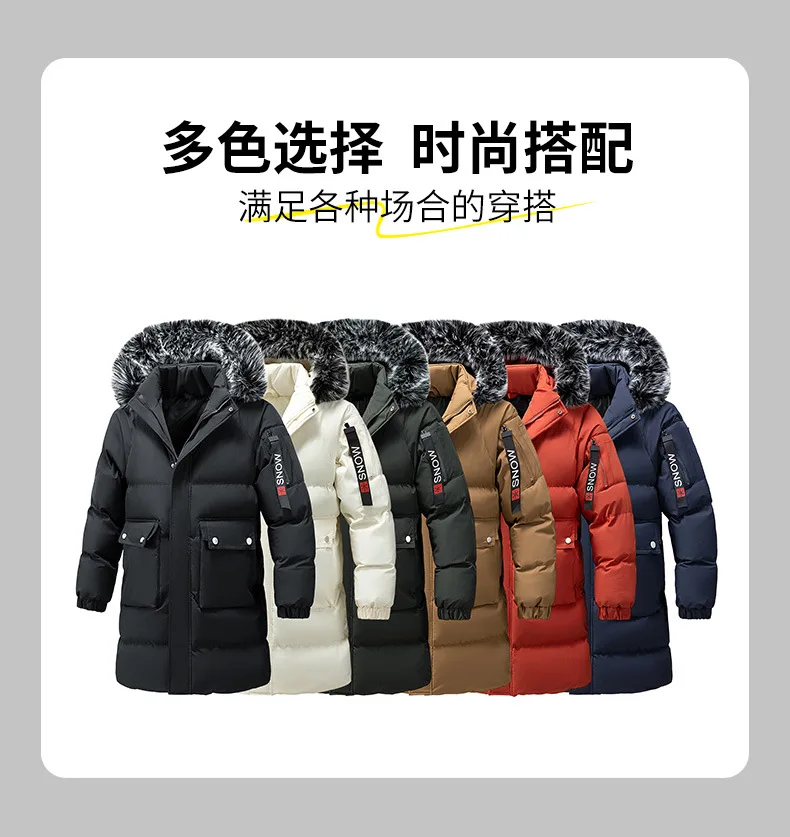 Winter Men's Hooded Jacket Large Fur Collar Thick Warm Cotton Coat Medium-Length Versatile Windproof Fashionable Workwear