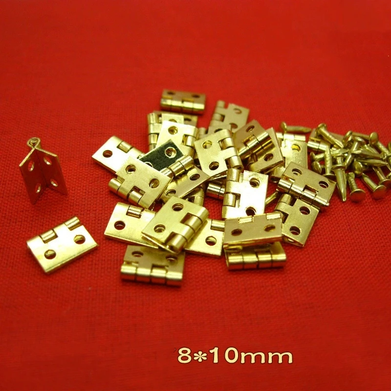 10Pcs Miniature Micro Hinge Pure Copper Hinge Hardware Jewelry Box Brass 2-Fold Small Page 8*10mm