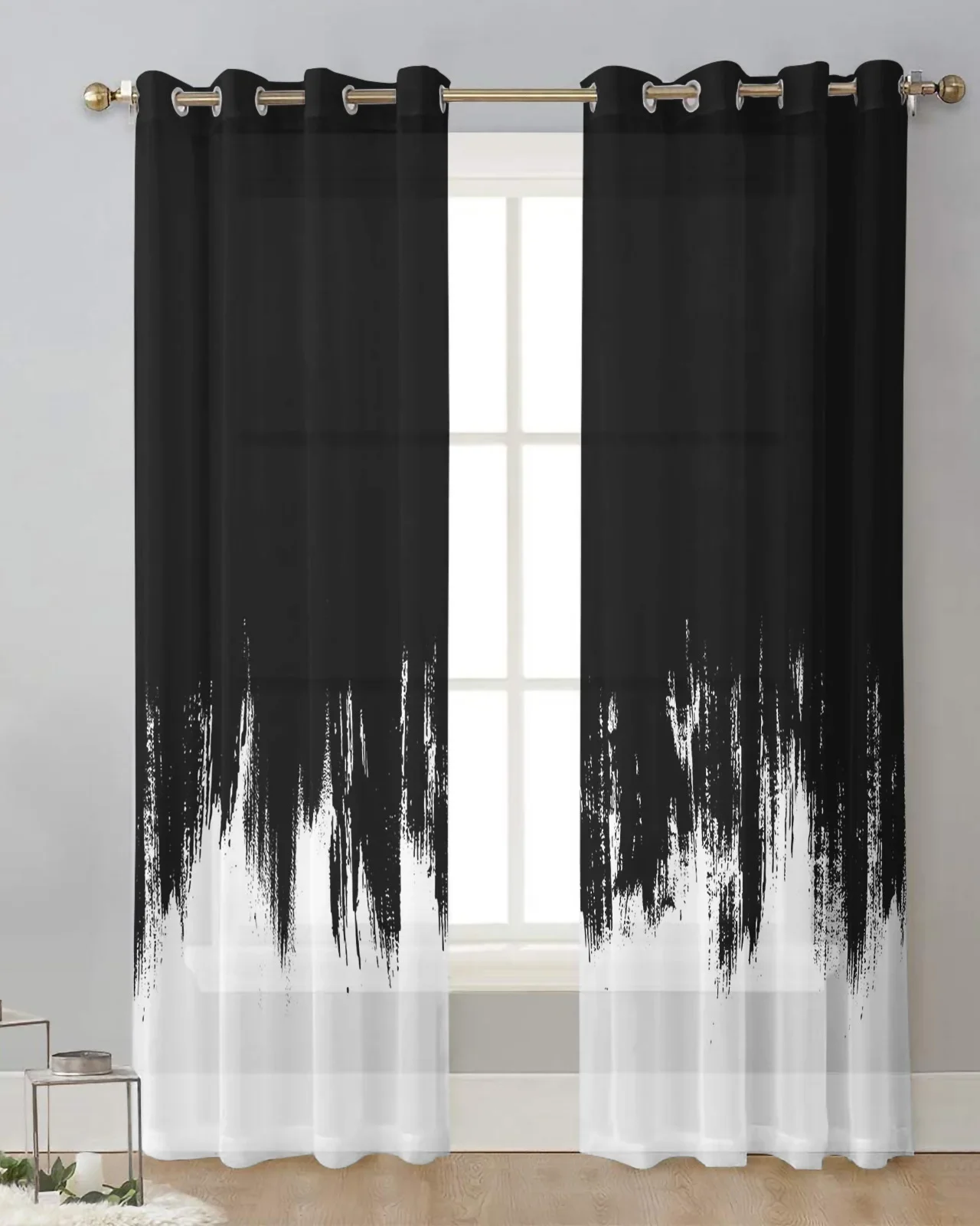 Abstract Paint Smear Pop Color Black Bedroom Voile Curtain Window Treatment Drapes Tulle Curtains for Living Room Sheer Curtains