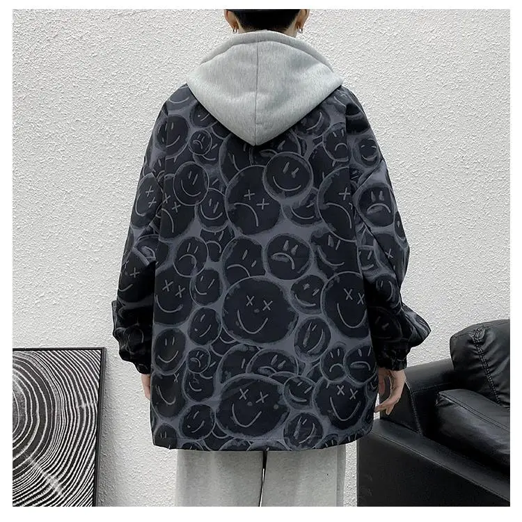 เสื้อแจ็คเก็ตวัยรุ่นสุดเทรนดี้สำหรับเด็กผู้ชาย แบบต่อผ้า ทรงโอเวอร์ไซส์ สำหรับฤดูใบไม้ผลิและฤดูใบไม้ร่วง ผลิตจากโพลีเอสเตอร์ กันลม แขนยาว มีฮู้ด ปิดด้วยกระดุมเม็ดเดียว