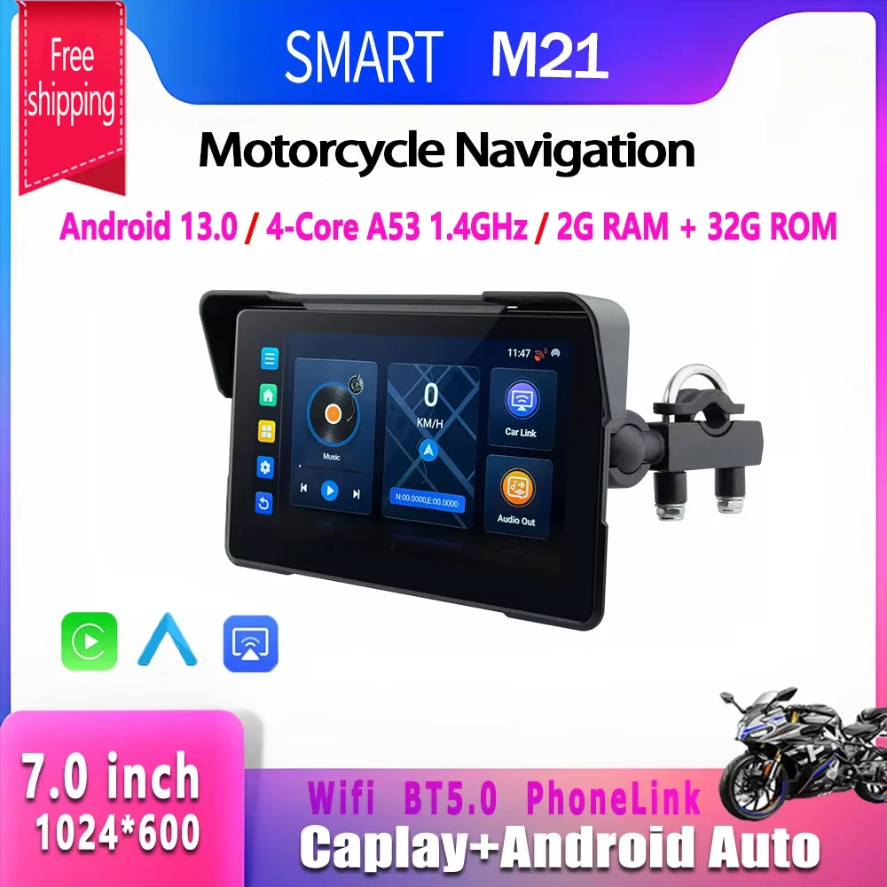 SMART 7 Inch  Android 13.0 2+32GB Wireless Apple Carplay Android Auto Motorcycle Touch Screen Motorcycle Carplay Navigation GPS