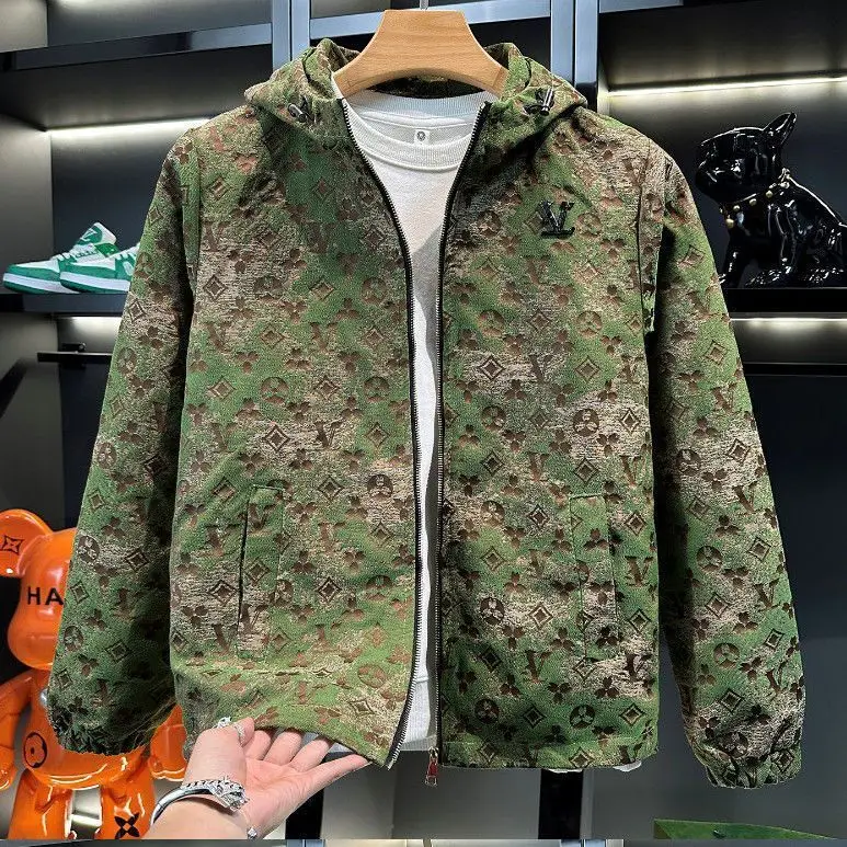 

2025Gradually change haze blue silk texture autumn new sweater men's hooded jacket jacket old flower tide brand