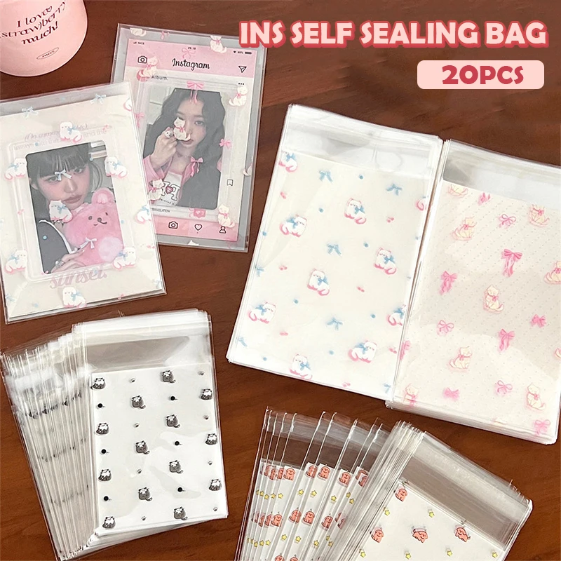 20PCS Cartoon Cute Cats Dogs Card Storage Bag Package ornamento sacchetti di imballaggio regalo sacchetto di immagazzinaggio di plastica autoadesivo della carta fotografica