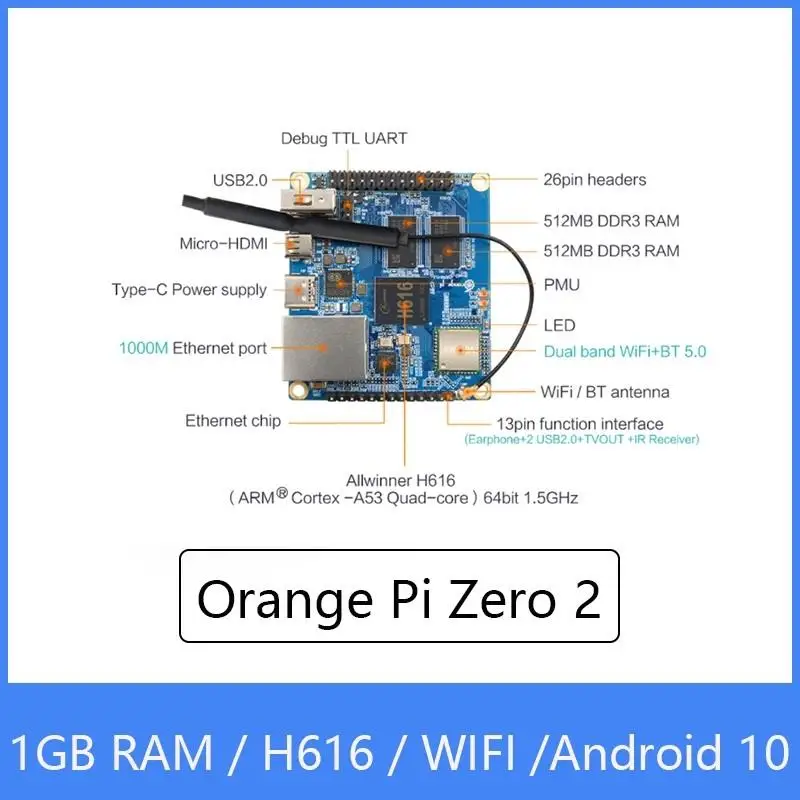 Orange Pi Zero 2 1GB RAM with Allwinner H616 Chip,Support BT, Wif ,Run Android 10,Ubuntu,Debian OS Single Board linux raspberry