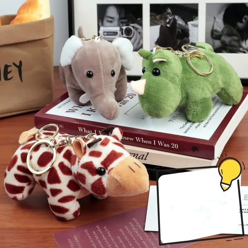 Lying Down African Animal Plush Toy Keychain Pendant Soft Animal Lion Giraffe Tiger Leopard Elephant Doll Toys Room Decoration