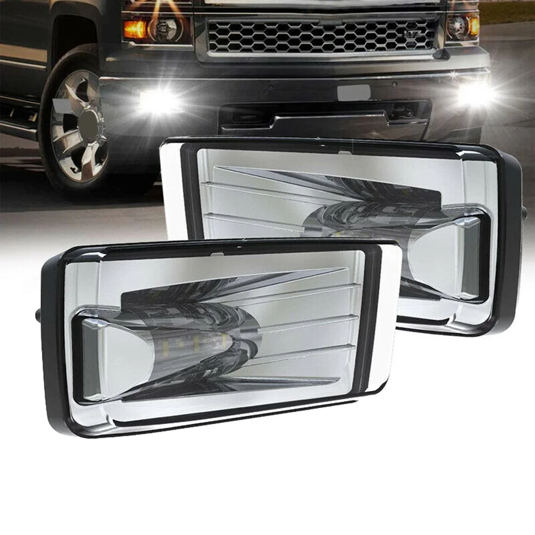 Pair Front Bumper LED DRL Fog Lights Driving Lamp for Chevrolet Silverado 07-16 Tahoe Suburban 07-17 GMC YUKON 15-16