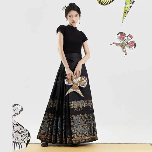 여성용 반팔 셔츠, 말 얼굴 스커트, 한푸 중국 스타일 정장, 데일리 통근 개선 한푸 스커트, 봄 여름 2023 신상 