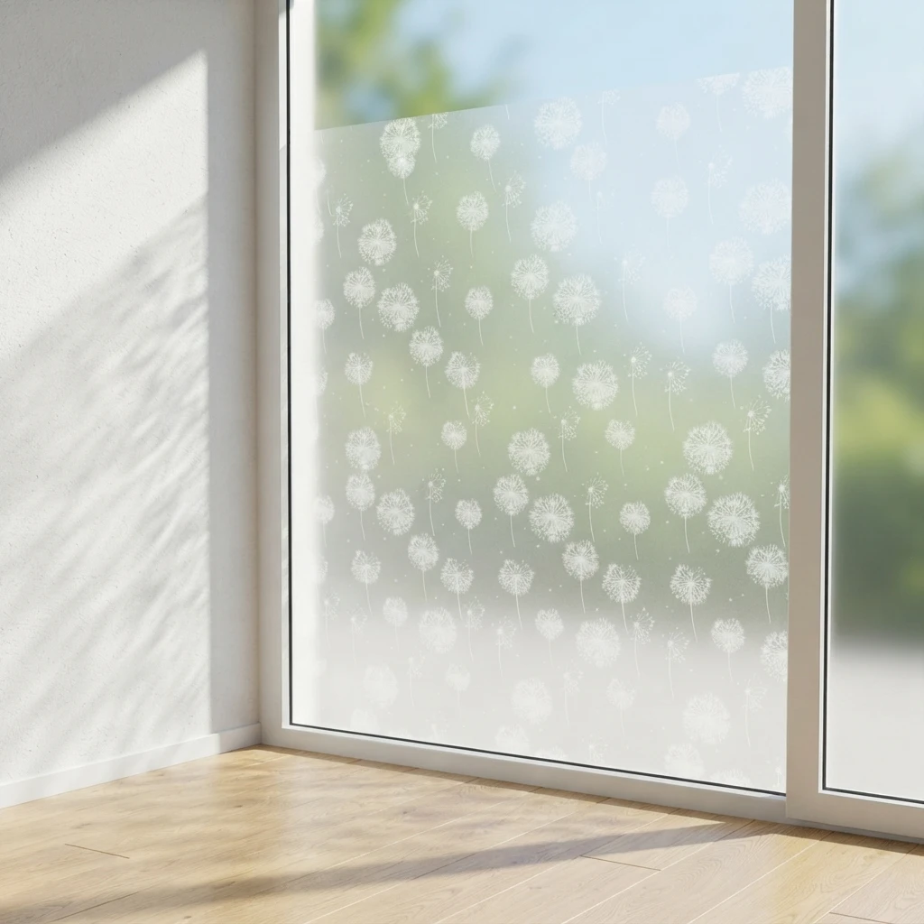 Dandelion Pattern Frosted Privacy Window Film Self-Adhesive Glass Sticker Anti-Glare Light Filter Removable Home Decor Decal
