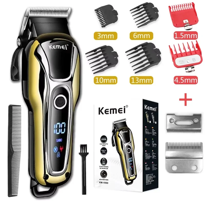 Kemei KM-1990 Professional Hair Clipper Rechargeable Trimmer Men Electric Cutter Hair Cutting Machine LCD Cordless Beard Trimmer