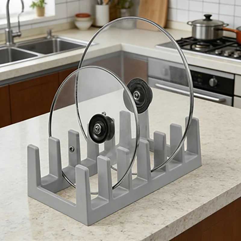 1 pc Multifunctional multi-slot kitchen pot lid storage rack, cutting board and dish storage organizer
