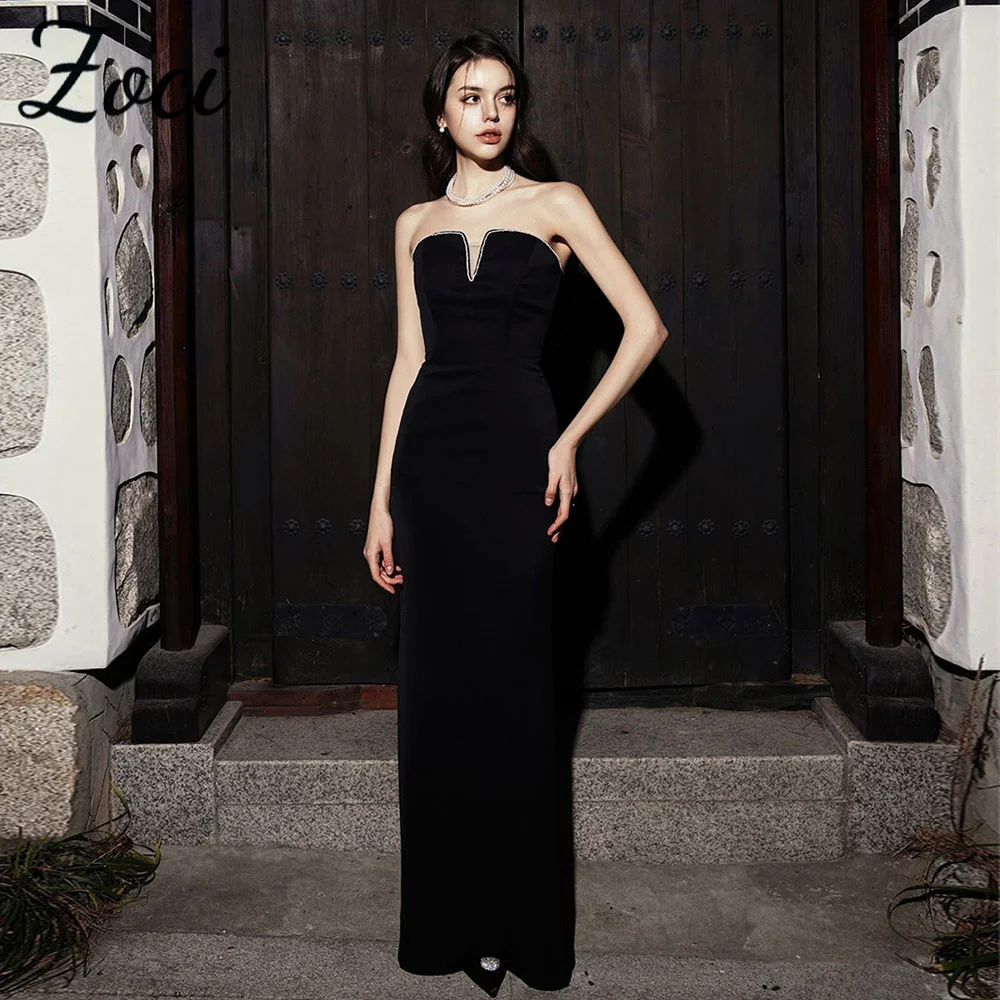 

Zoci Elegant Black Korea Evening Dresses Mermaid Satin V Pearls Neck Wedding Photos Shoot Dress Customized Bride Reception Gowns