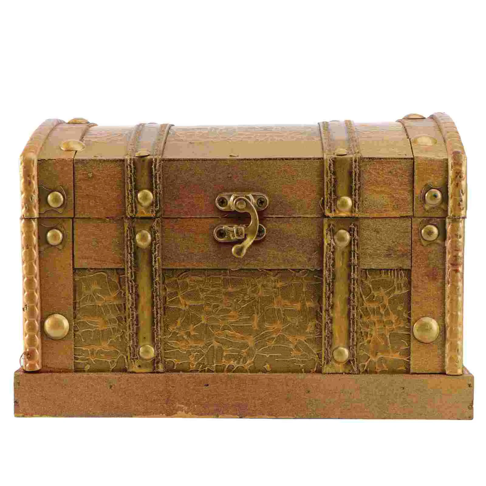 

Retro Wooden Pirate Treasure Chest Box Jewelry Storage Organizer Trinket Keepsake Treasure Case Decor Without Lock Size S