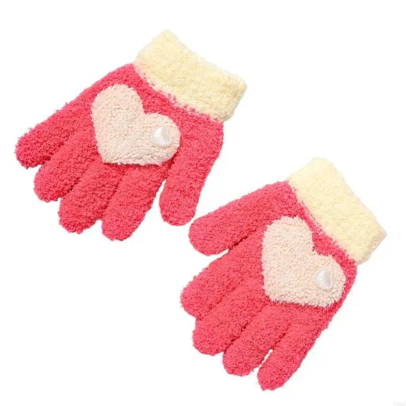 D5QA Washable Kids Winter Gloves Winter Full Finger Gloves Winterproof Fleece Gloves Practical & Trendy for Boys & Girls