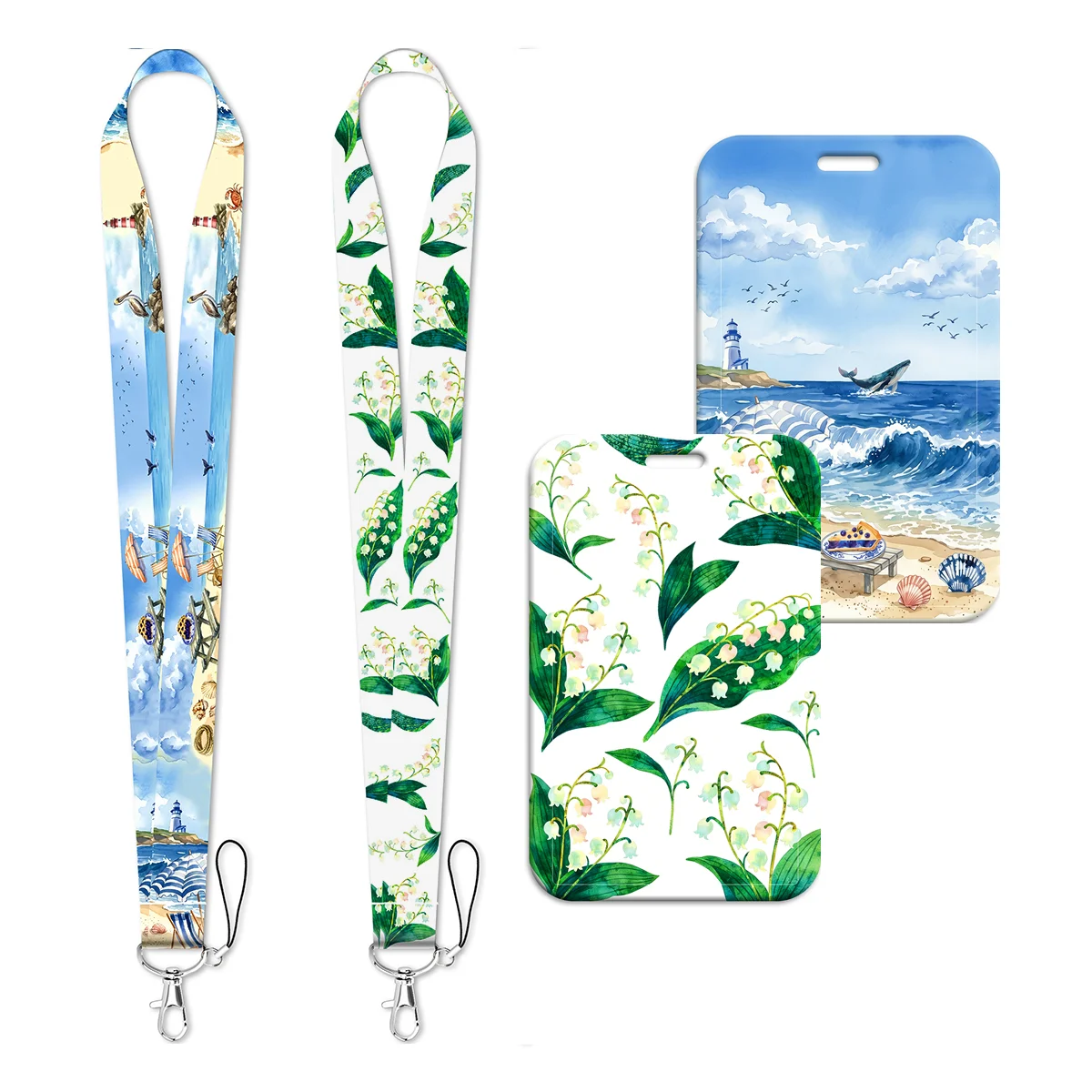Lily of the Valley Seaside Lanyard Neck Strap Keychain Card Cover Badge Holder Mobile Phone Hang Rope Keyring Accessories Gifts