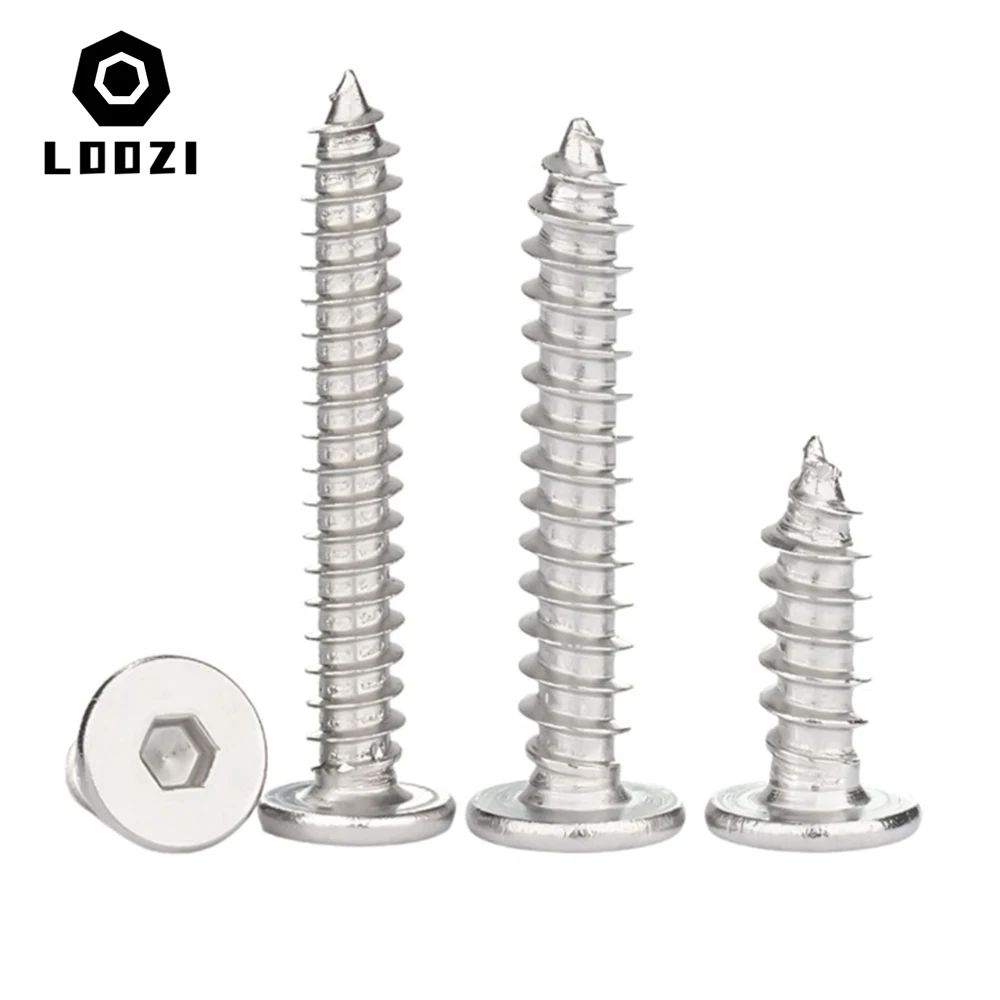 M2 M2.6 M3 M4 M5 M6 304 Stainless Steel Hex Hexagon Socket Ultra Thin Super Low Flat Wafer Head Self Tapping Screw Wood Screws