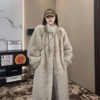 Luxusmarke langer Pelzmantel warme hochwertige Winter Damen bekleidung Kunst pelz jacke Langarm wind dichte Wind jacke Oberbekleidung