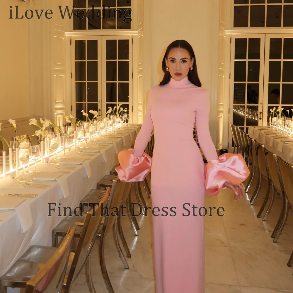 

Индивидуальный пошив: Современное розовое вечернее платье с высоким воротником и длинными рукавами, приталенное, в пол, для подружек невесты и торжественных мероприятий.