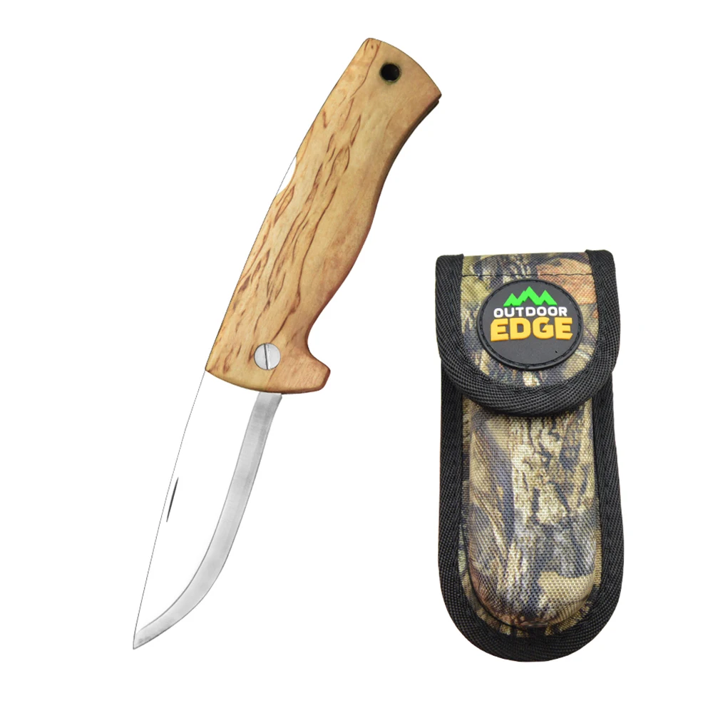 Outdoor Birchwood Handle and  Folding Knife with Triple Laminated Stainless Steel Blade   for Camping Fishing and Hiking