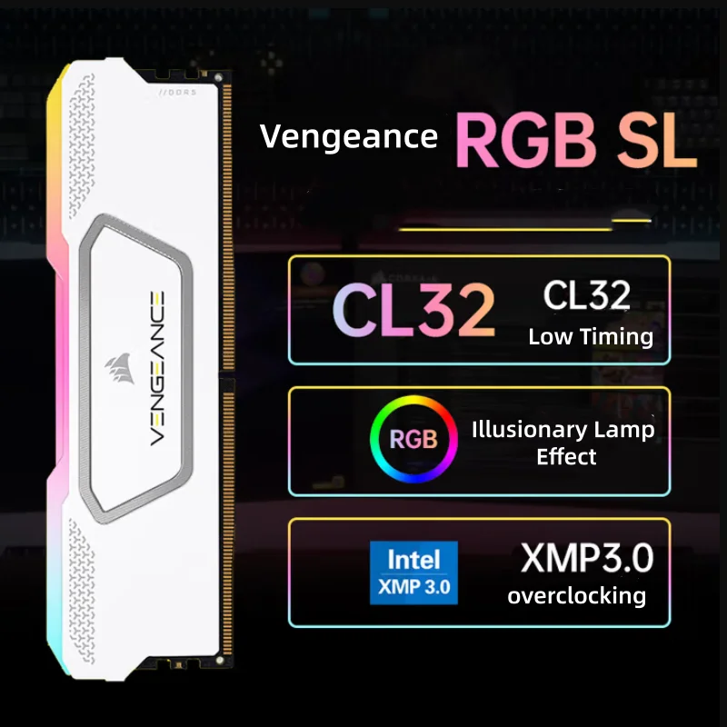 Corsair DDR5 RGB RAM Vengeance RGB SL يدعم XMP 3.0 DDR5 6400MHz 32GB (16GBx2) وحدة ذاكرة مكتبية الذاكرة البيضاء