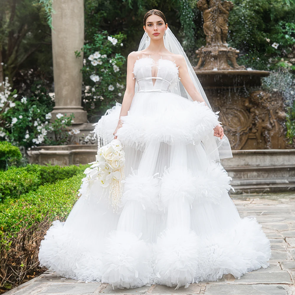 

Роскошные свадебные платья для вечеринок, многоуровневые оборки без бретелек, платья на заказ для фотосессии, элегантные платья, платье невесты