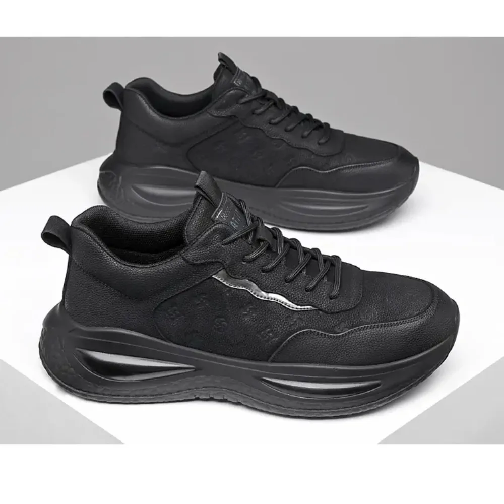 2026 أحذية جديدة للرجال جلد البقر أحذية رياضية غير رسمية للشباب الخريف أحذية رياضية من الجلد الأسود الرائع #3