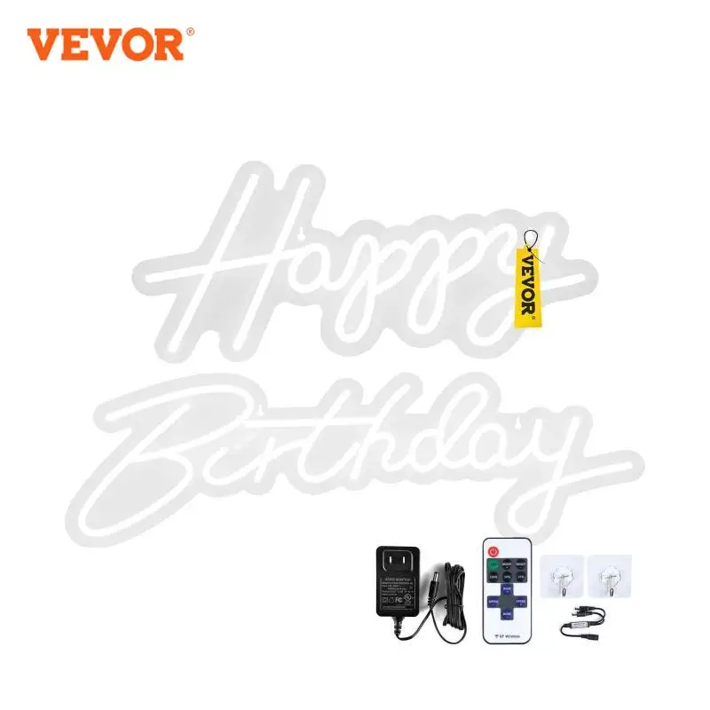 VEVOR Neon Ký Ánh Sáng "Chúc Mừng Sinh Nhật" Acrylic Trong Suốt Treo Tường Trang Trí Tiệc Cưới Chiếu Sáng Biển Báo LED Neon Đèn Ngủ