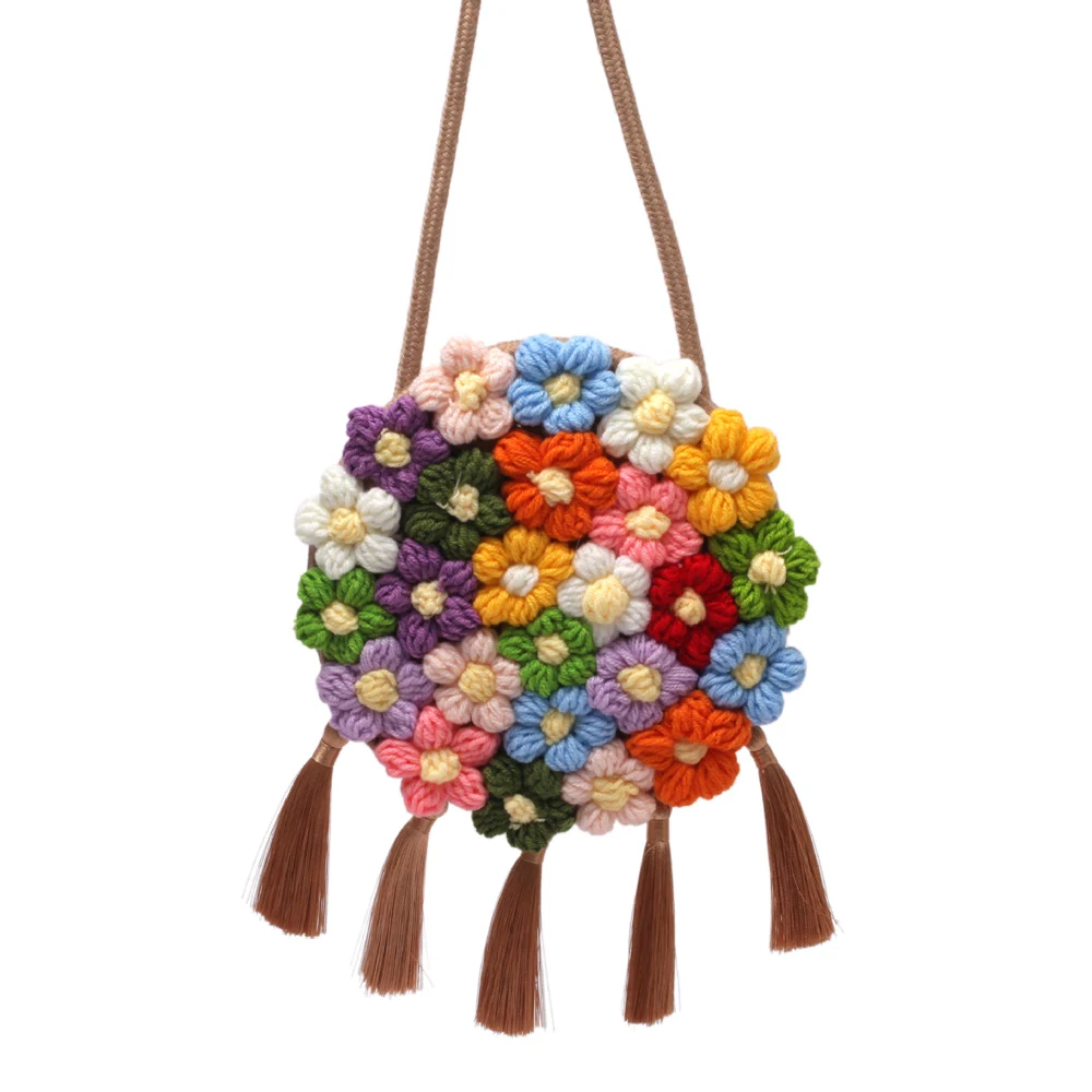 

Embroidered Knitted Tassel Handmade Woven Bag Chinese Ethnic Style Bag Women's Personalized Original Crossbody Small Round Bag