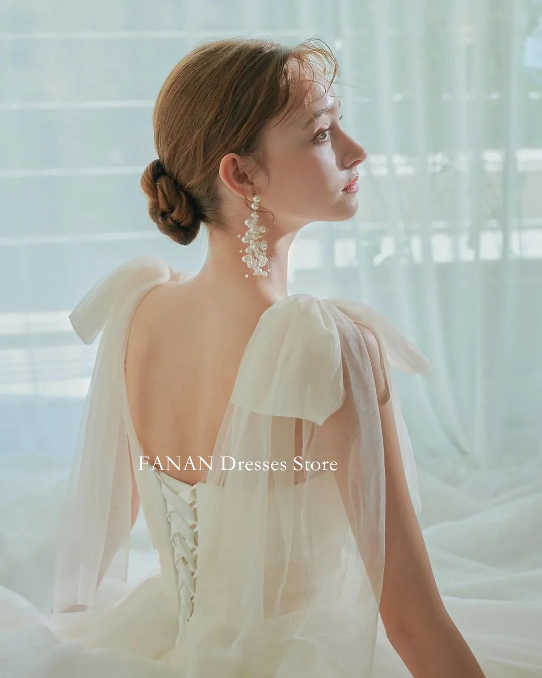 FANAN V คอเกาหลี Ivory Organza ที่กําหนดเอง Garden ชุดแต่งงาน ง่าย Custom Made Corset Elegant ชุดเจ้าสาว Plus ขนาด