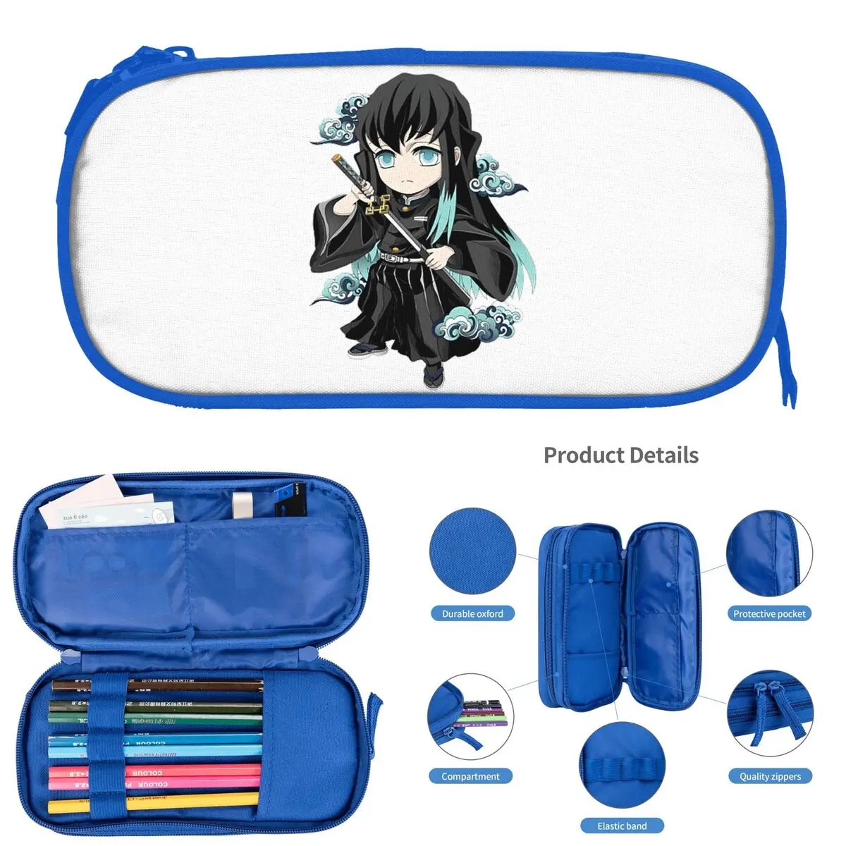 

Chibi Mist Pillar Muichiro Tokito Pencil Cases for Student Gifts Pen Box Pencil Bag Big Capacity Pencil Pouch Storage